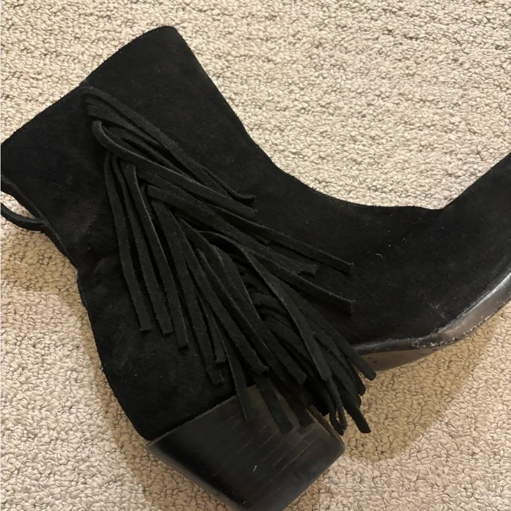Tecovas Black Suede Ankle Boots with Fringe - Picture 4 of 7